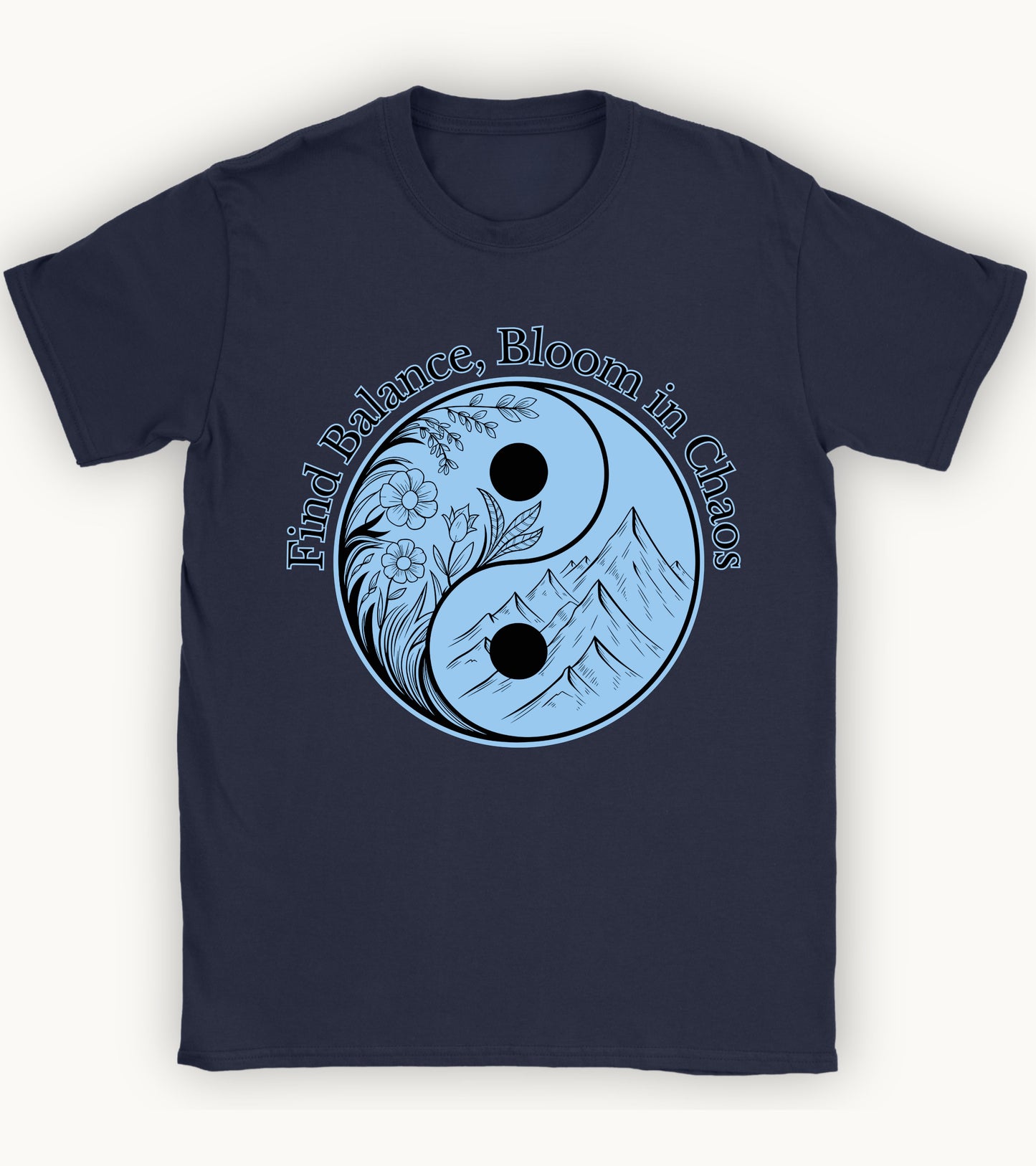 Find balance bloom in chaos t-shirt.