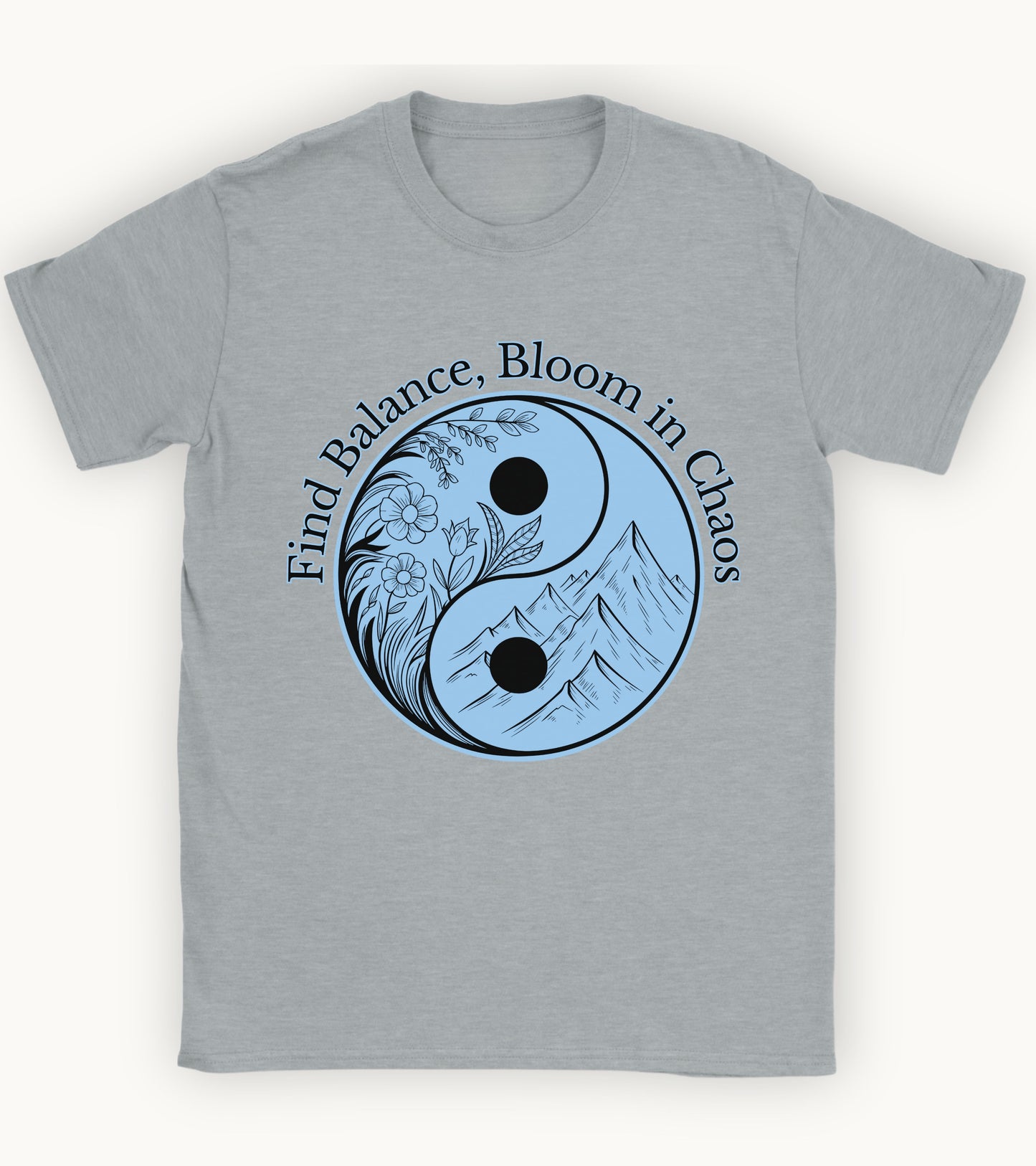 Find balance bloom in chaos t-shirt.