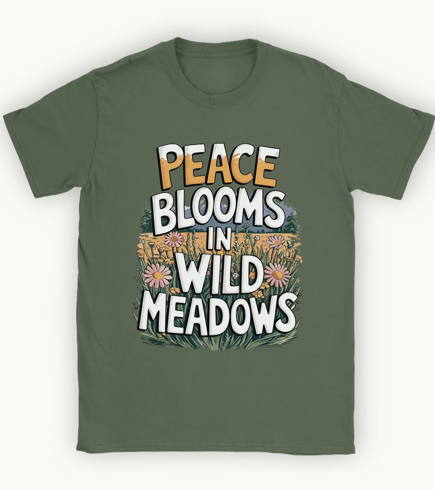 Peace blooms in a wild meadows t-shirt.