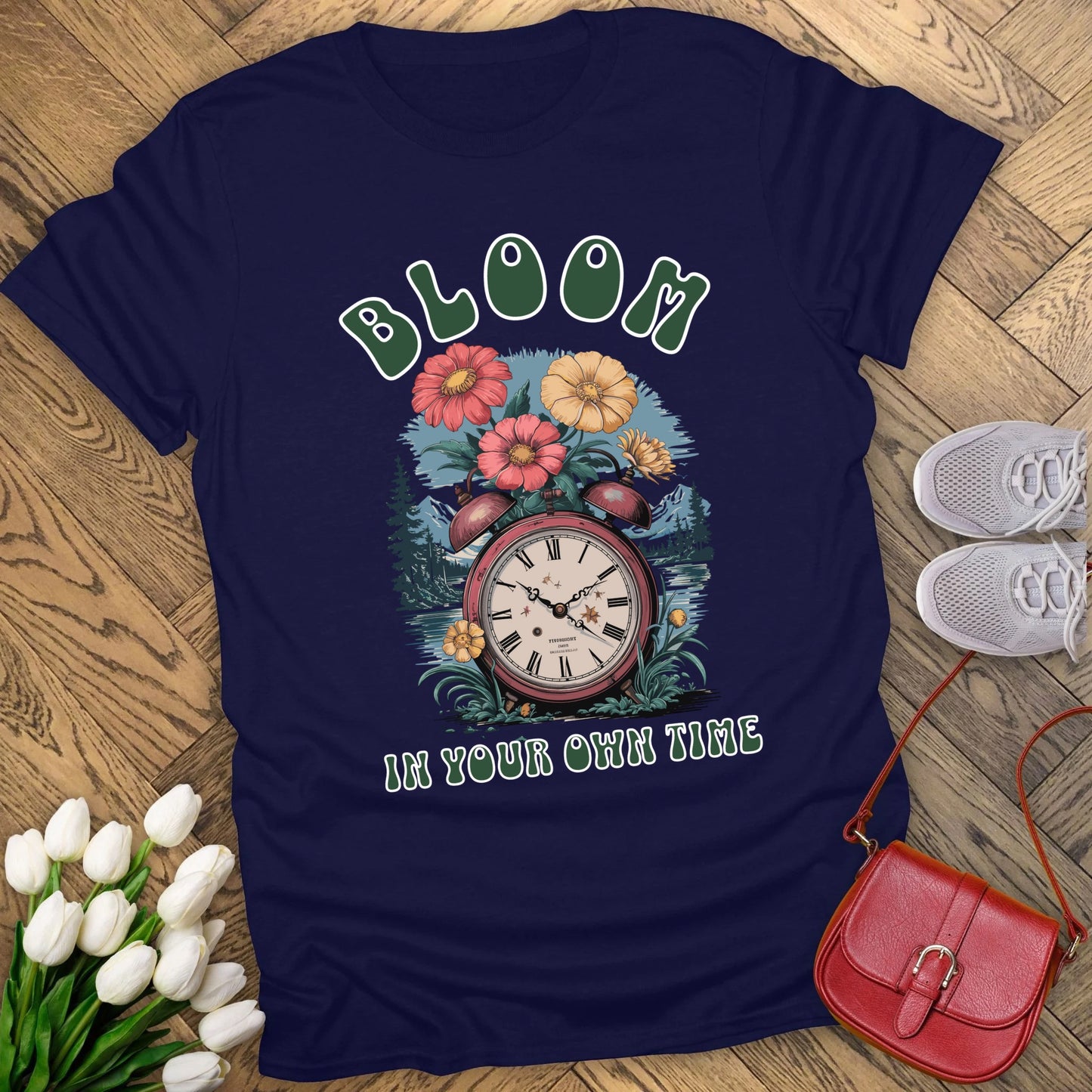 Bloom in your own time t-shirt.