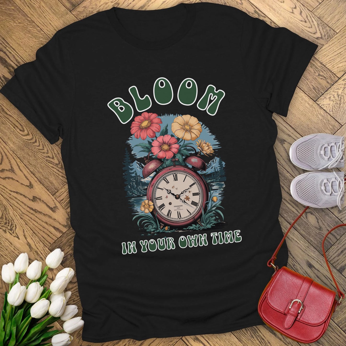 Bloom in your own time t-shirt.