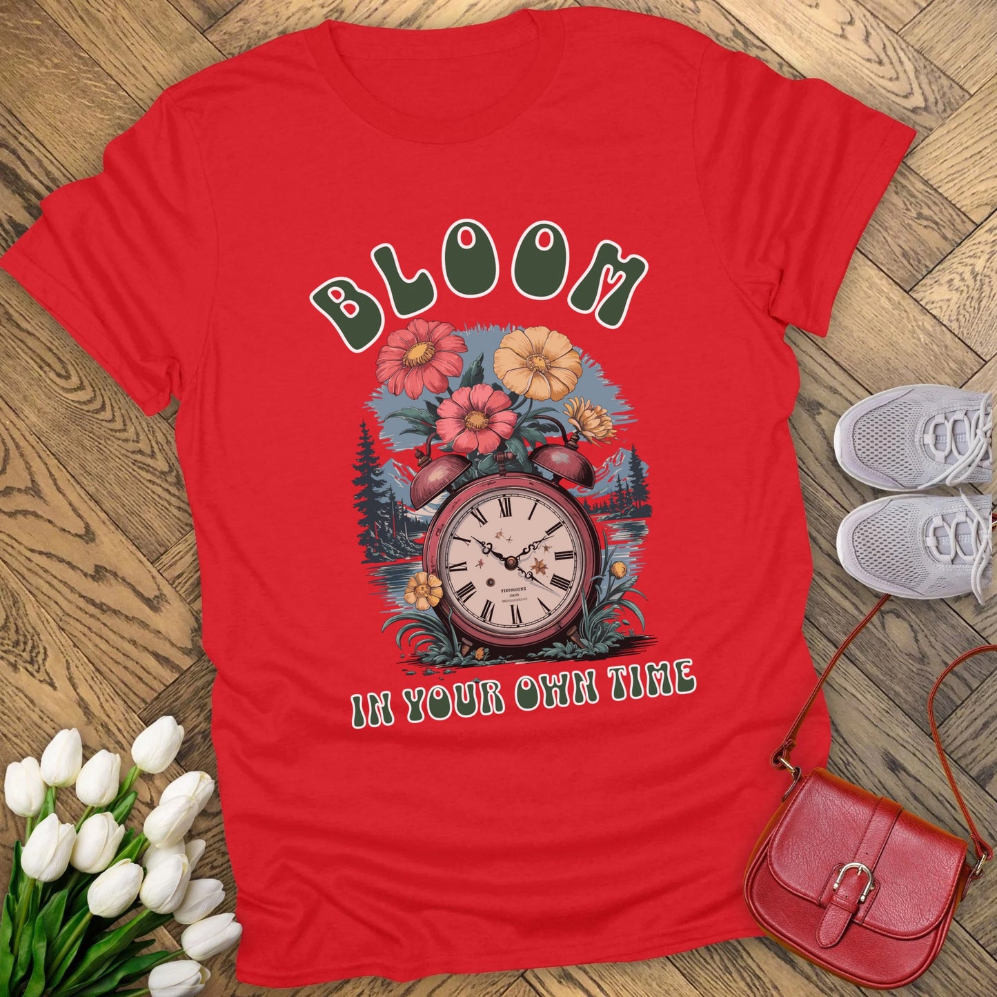 Bloom in your own time t-shirt.