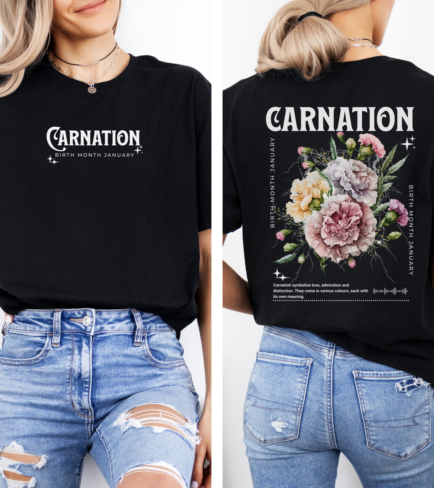 Carnation, birth month January flower T-shirt.