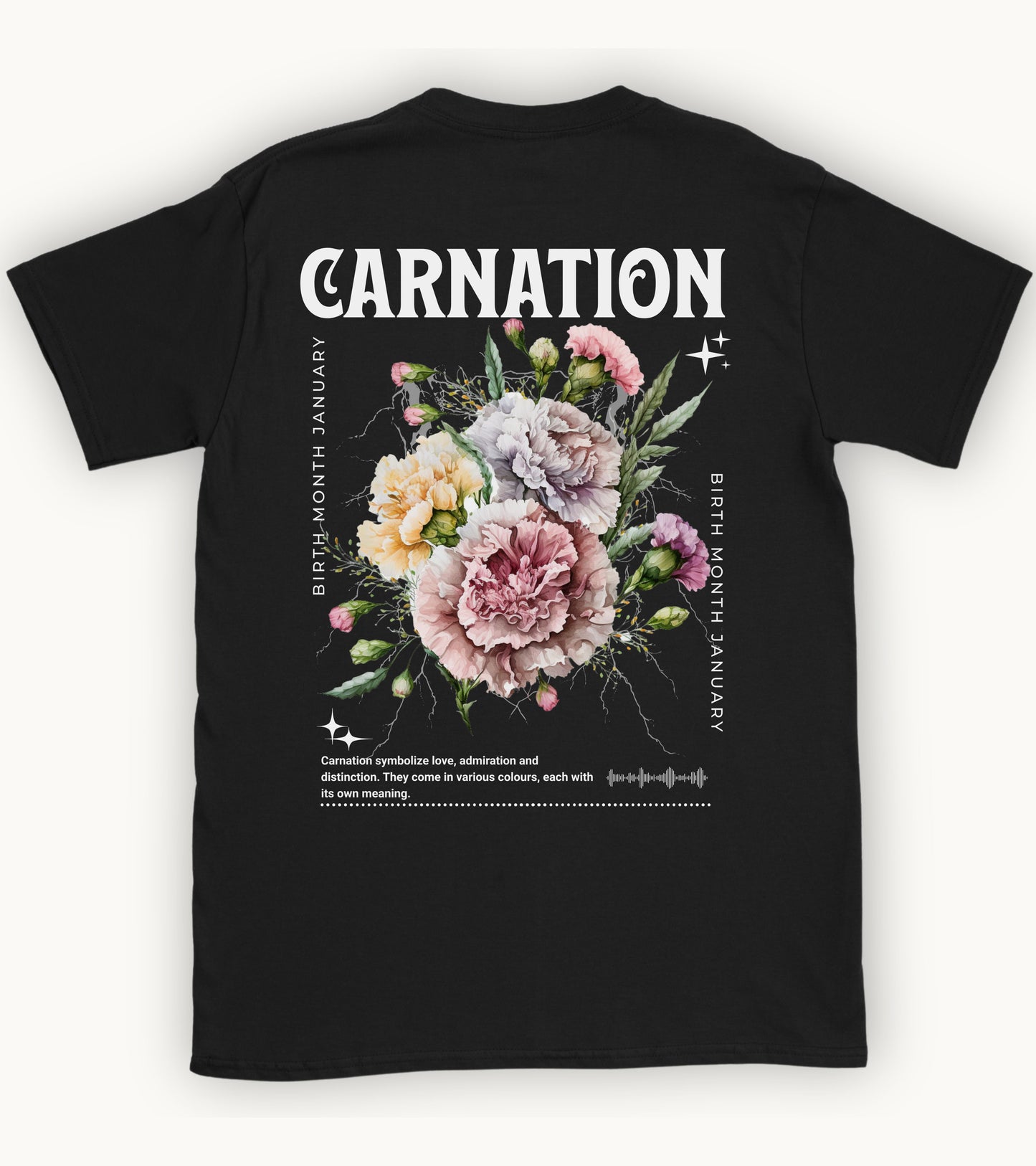 Carnation, birth month January flower T-shirt.