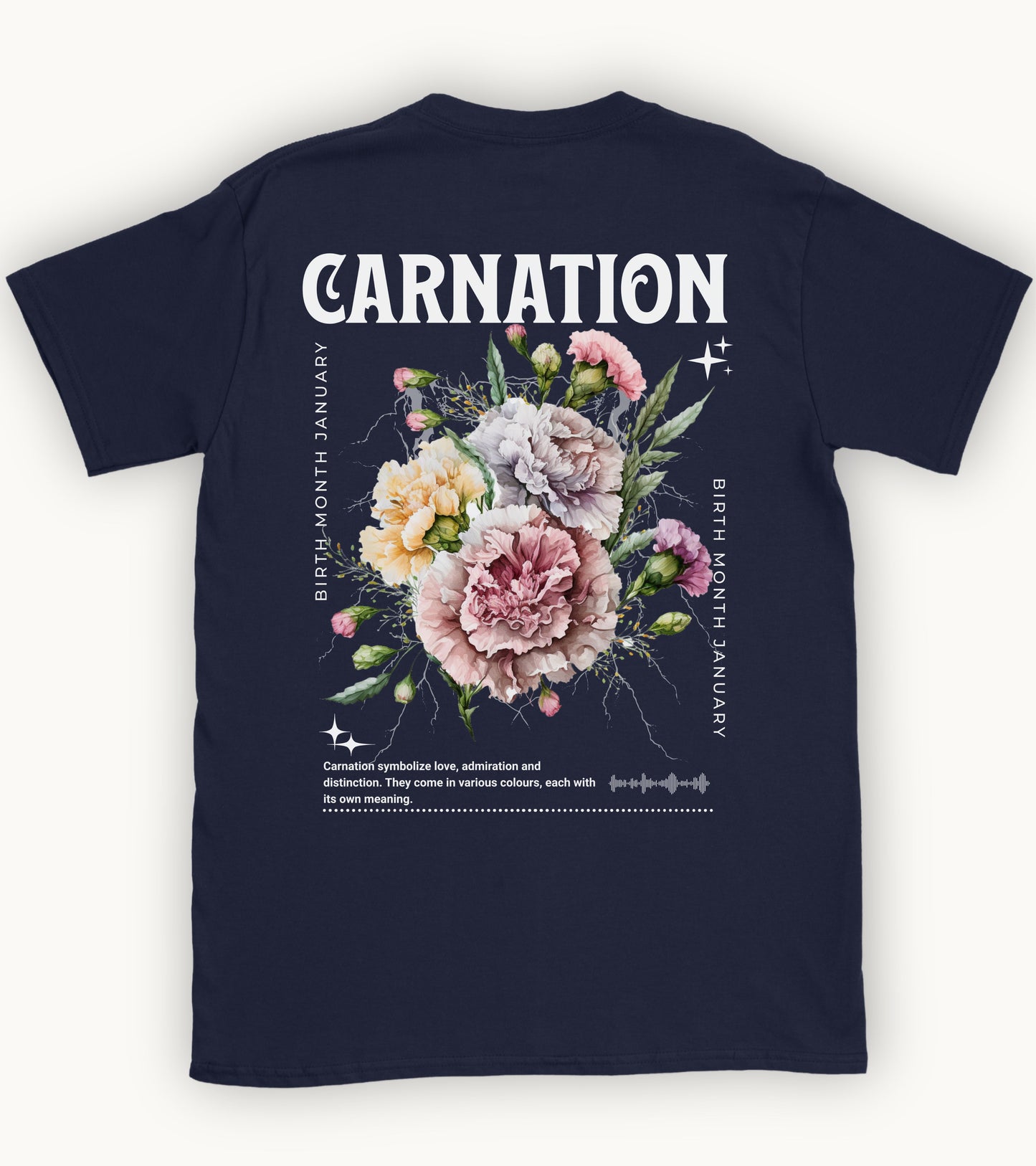 Carnation, birth month January flower T-shirt.