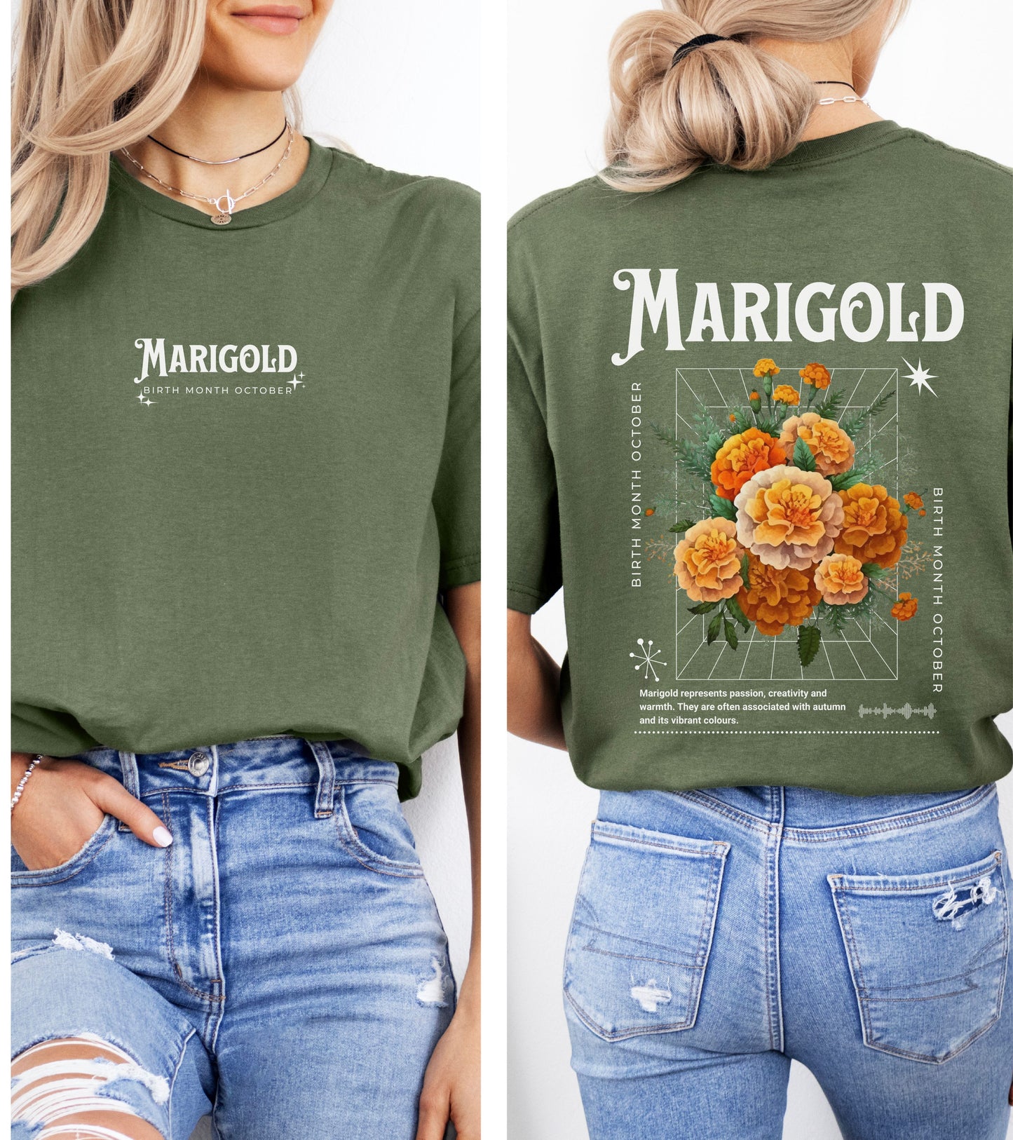 Marigold, birth month october flower T-shirt