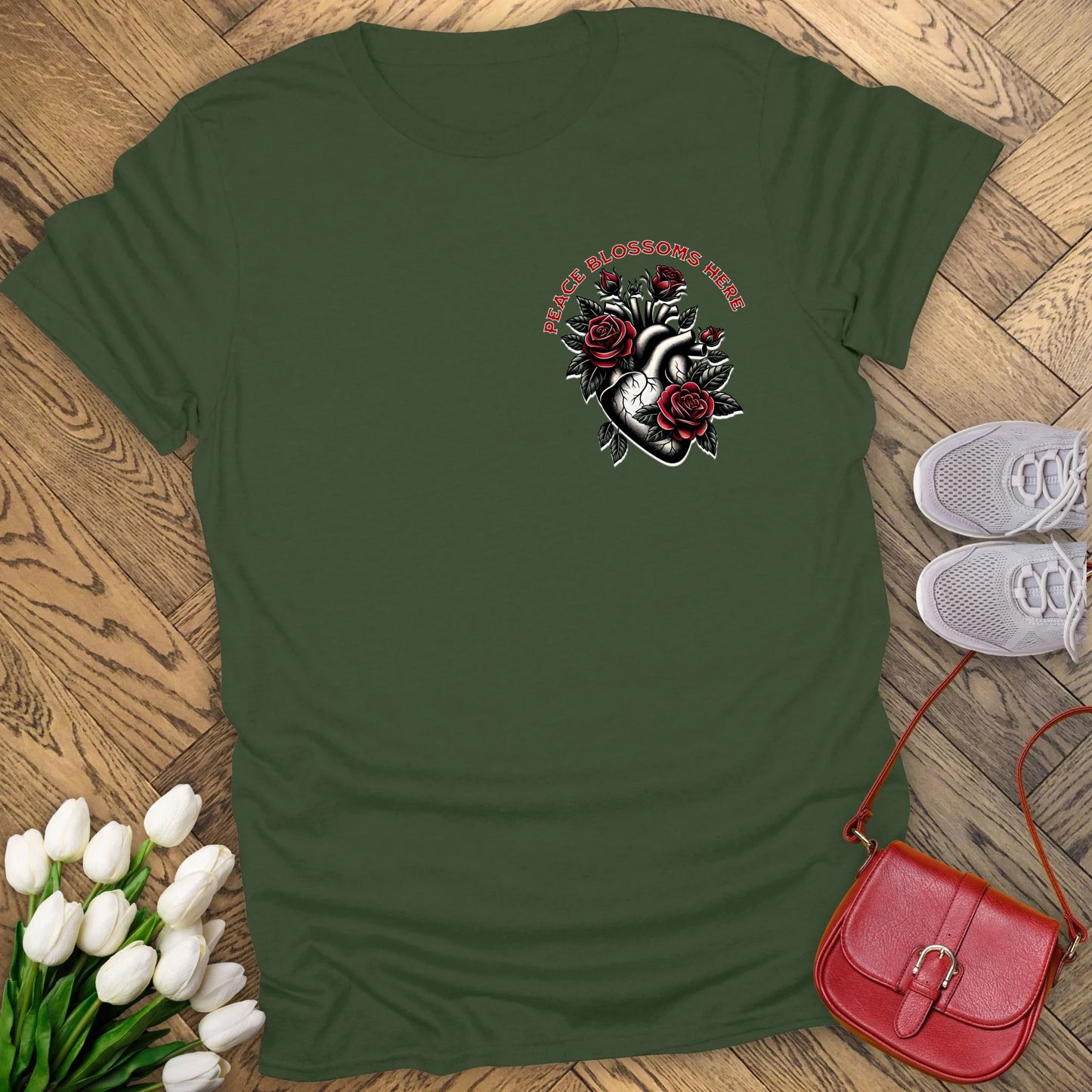 Peace blossoms here T-shirt