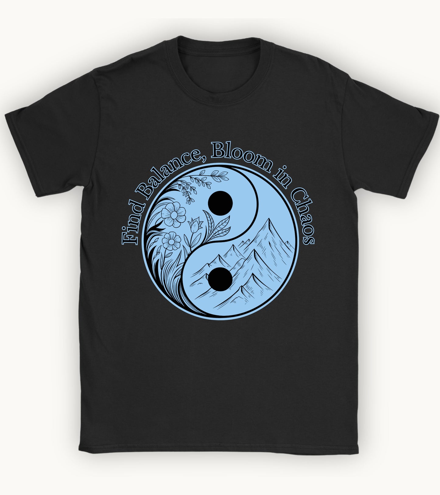 Find balance bloom in chaos t-shirt.