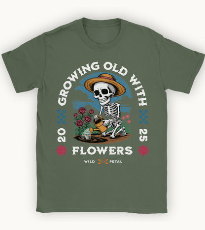 Growing old with flowers T-shirt.