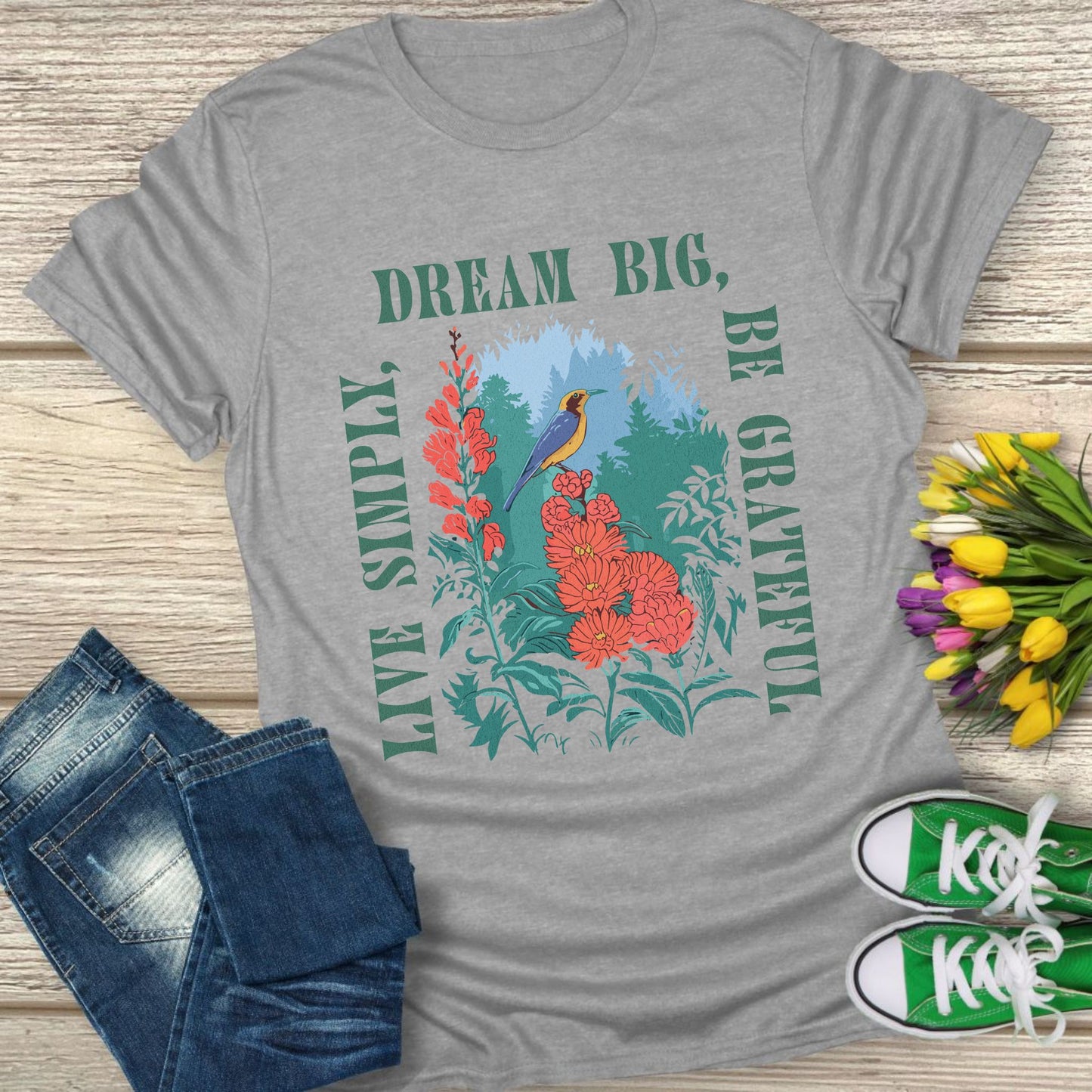 Motivational floral t-shirt.