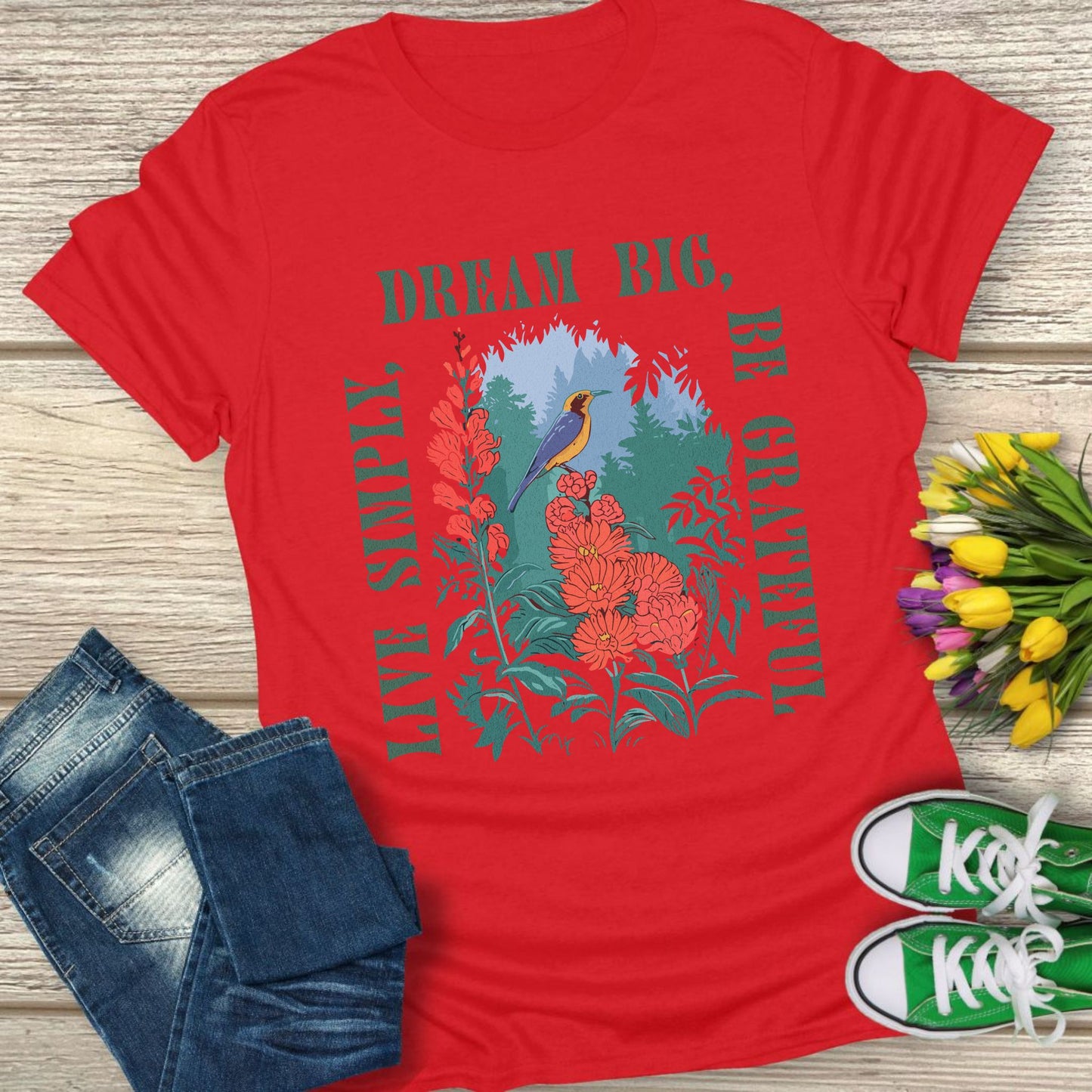 Motivational floral t-shirt.