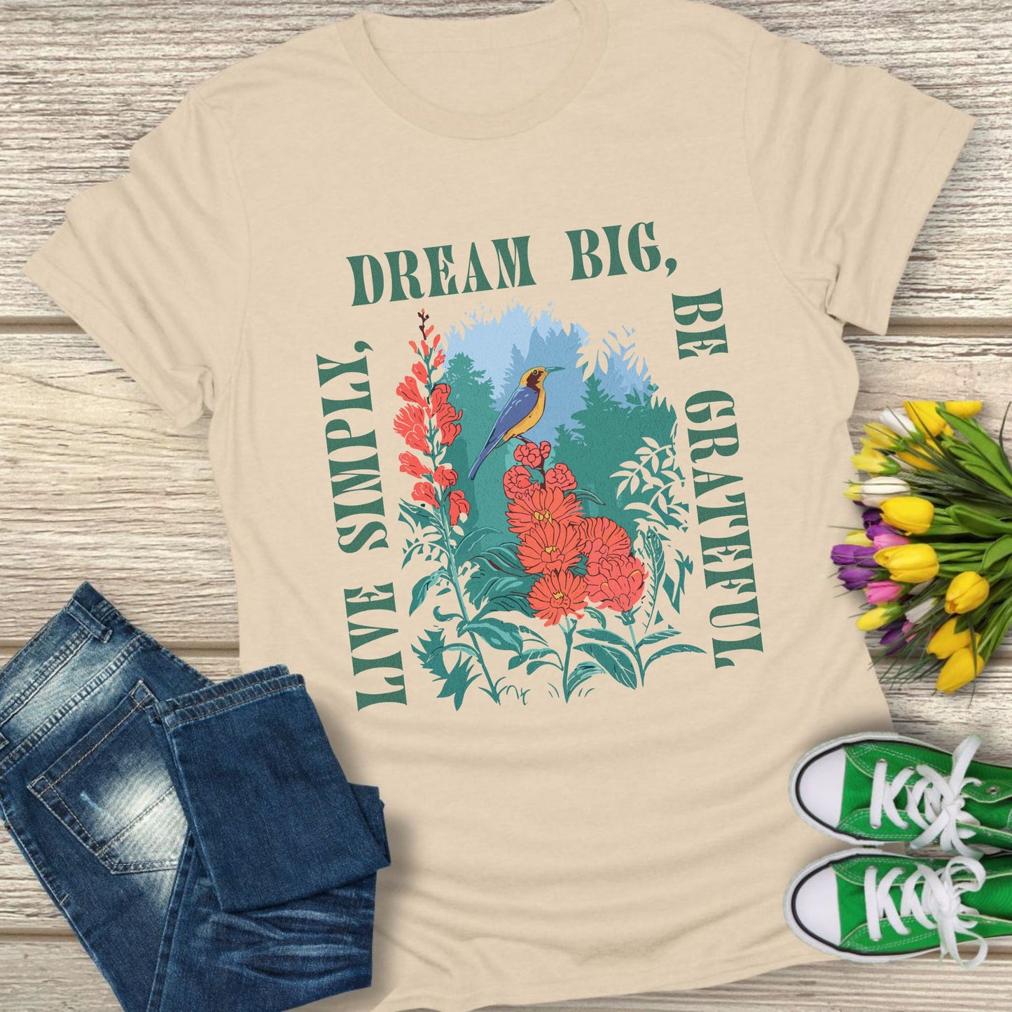 Motivational floral t-shirt.
