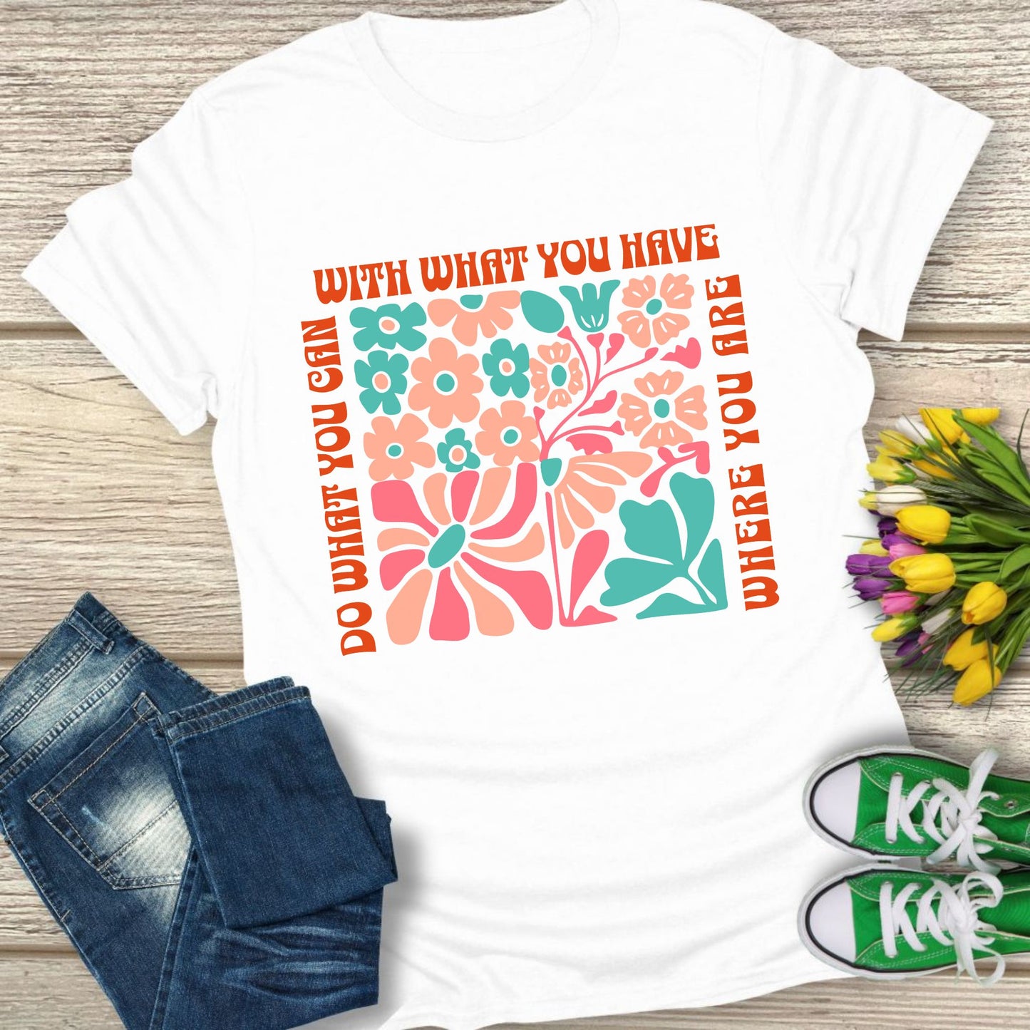 Motivational folral t-shirt.