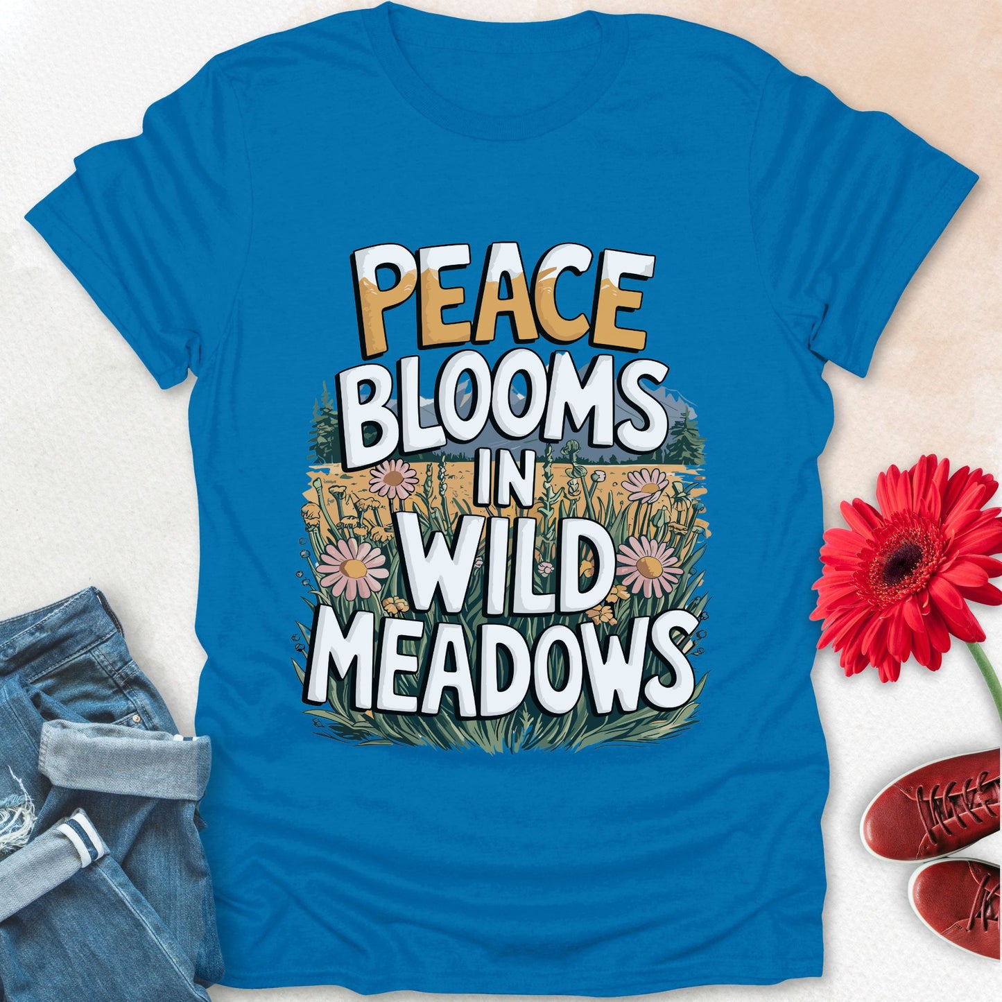 Peace blooms in a wild meadows t-shirt.