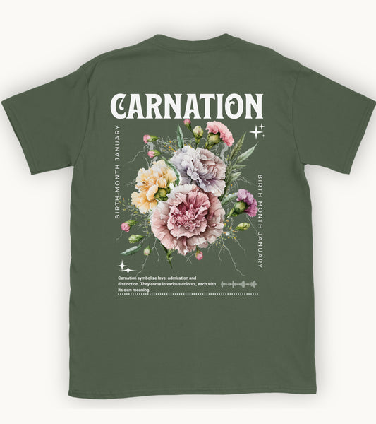 Carnation, birth month January flower T-shirt.