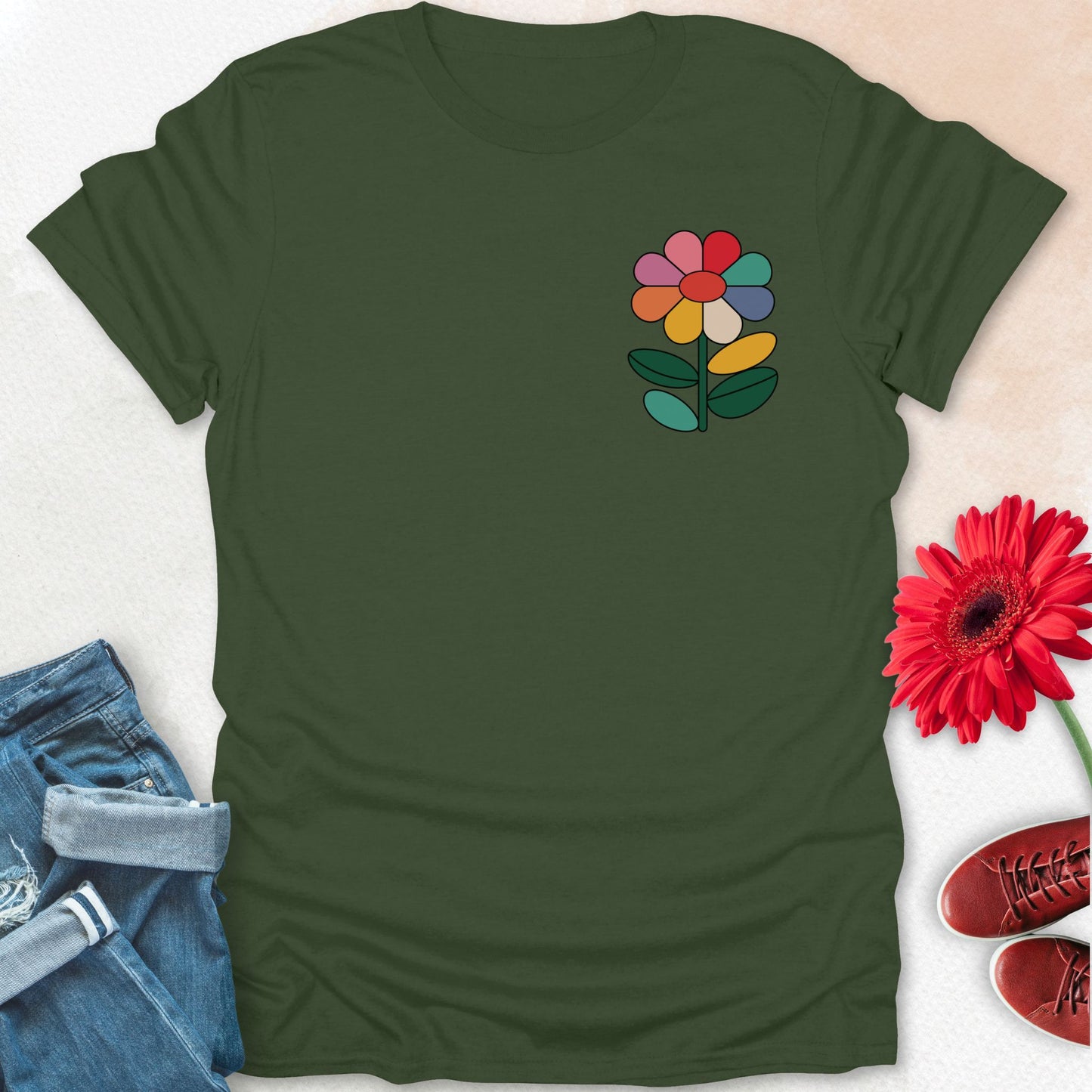 Multicolor flower T-shirt.
