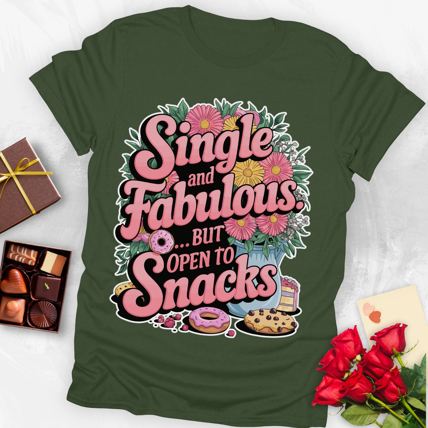 Single and Fabulous but open to snacks T-shirt