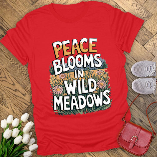 Peace blooms in a wild meadows t-shirt.