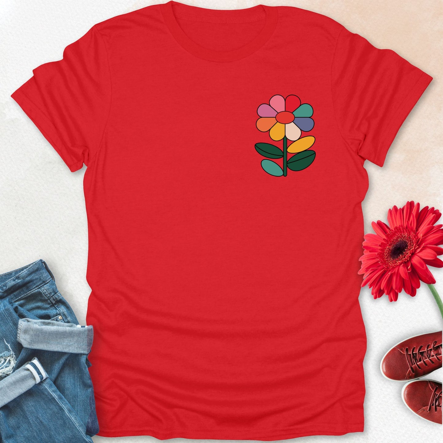 Multicolor flower T-shirt.