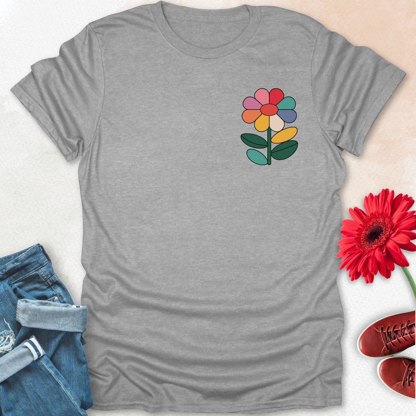Multicolor flower T-shirt.