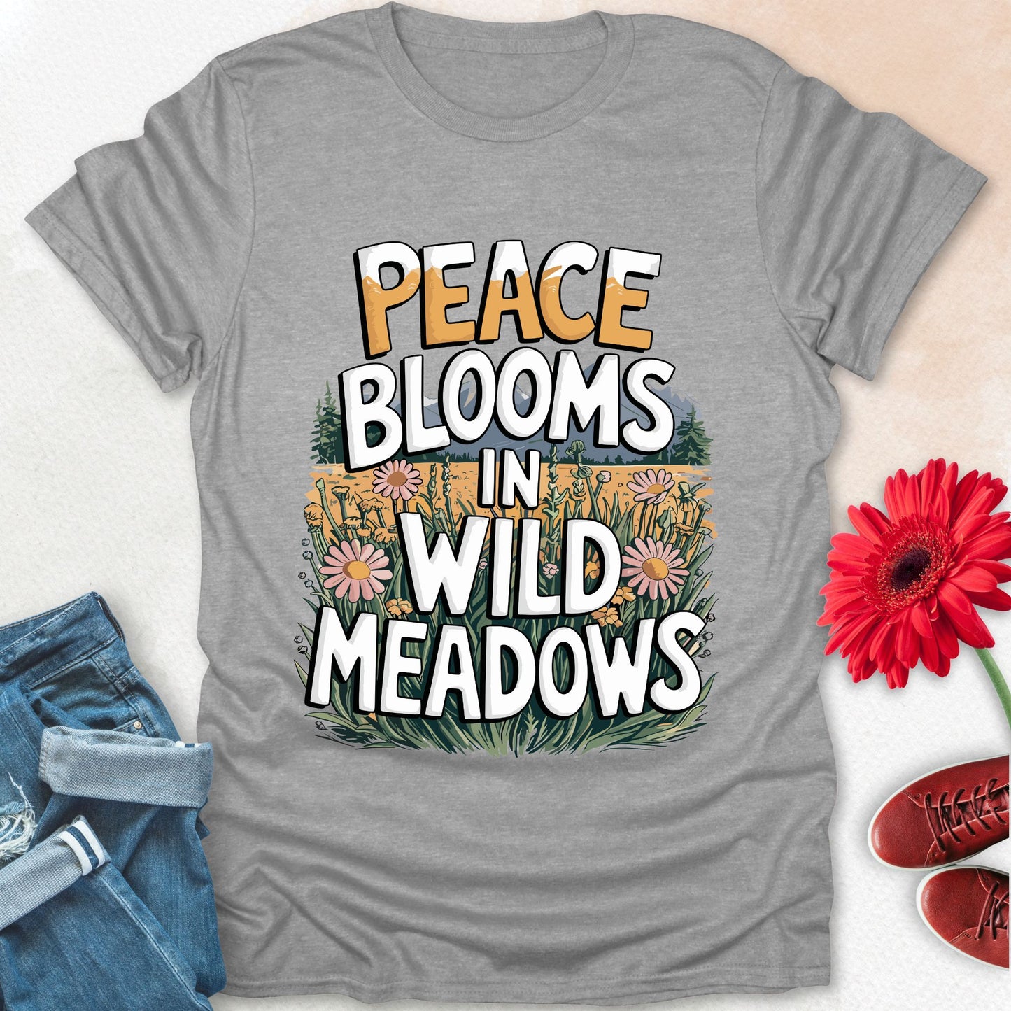 Peace blooms in a wild meadows t-shirt.