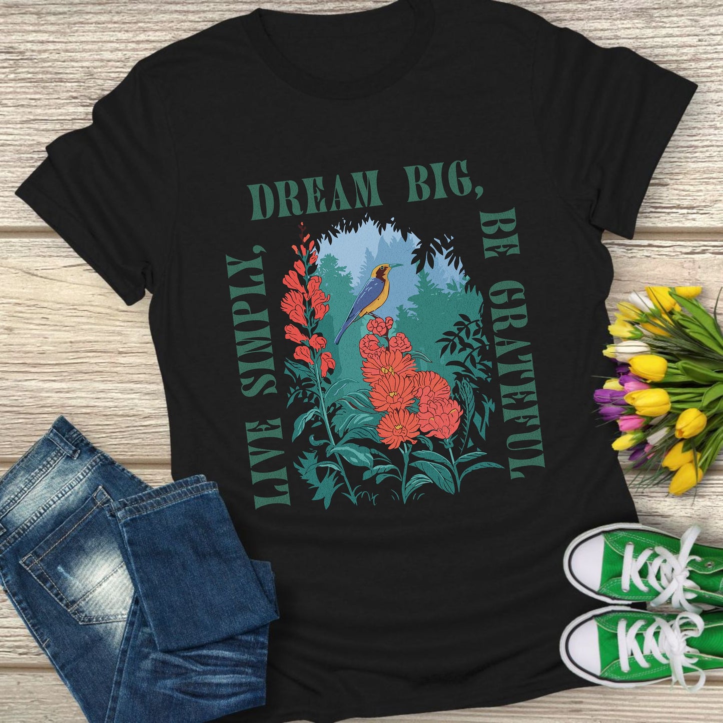 Motivational floral t-shirt.