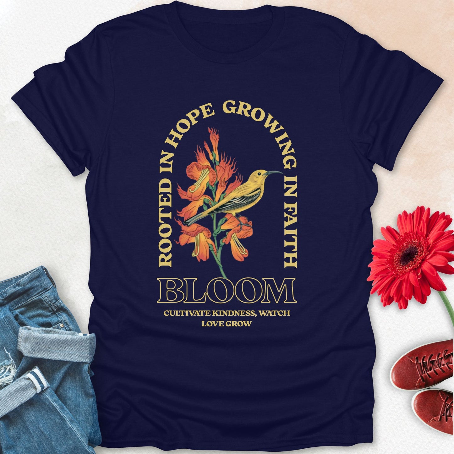 Bloom bird floral t-shirt.