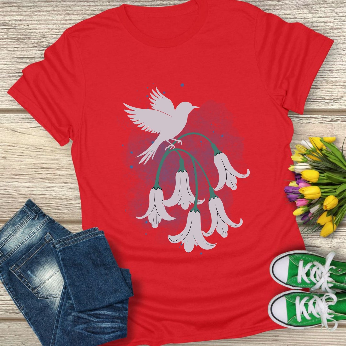 A bird floral t-shirt.