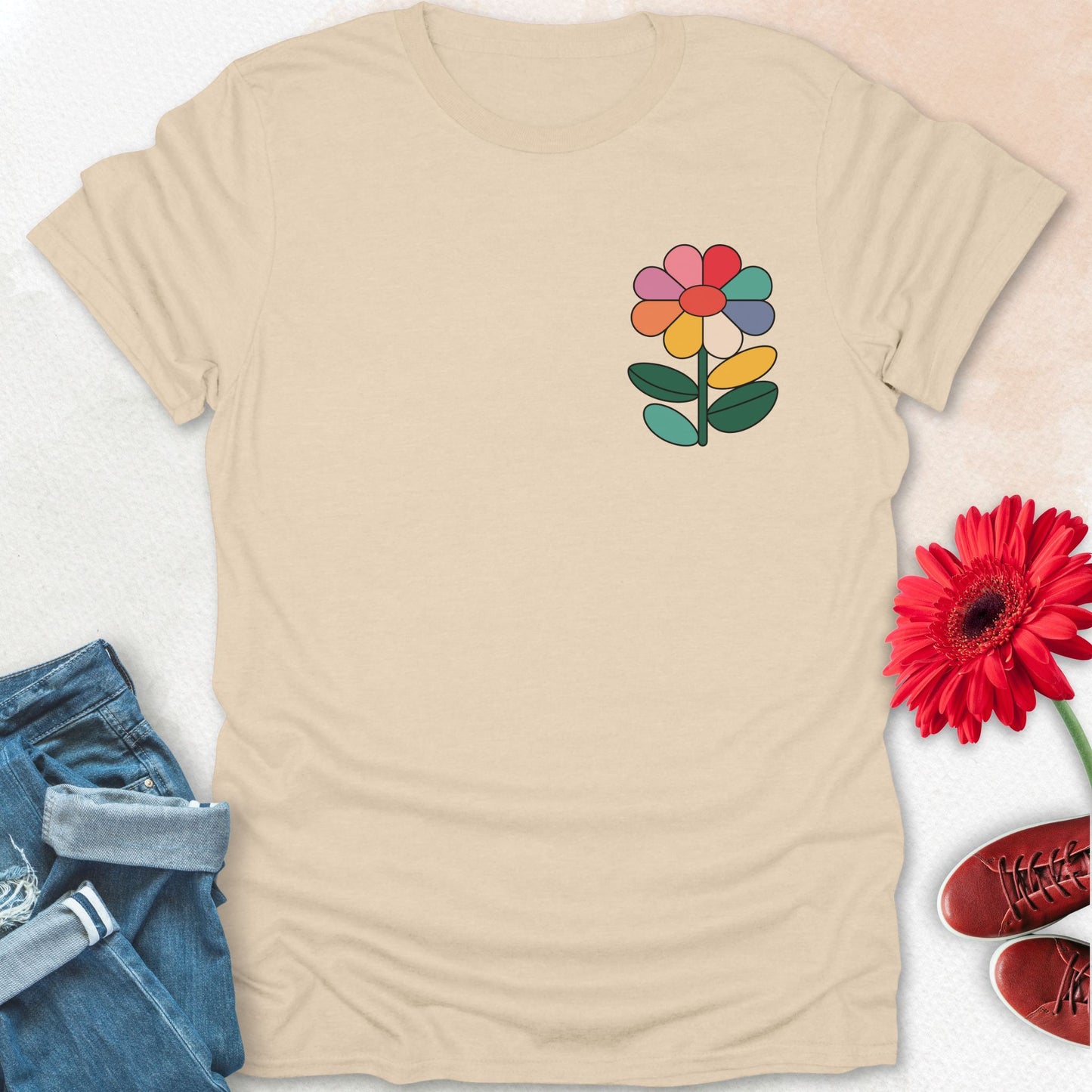 Multicolor flower T-shirt.