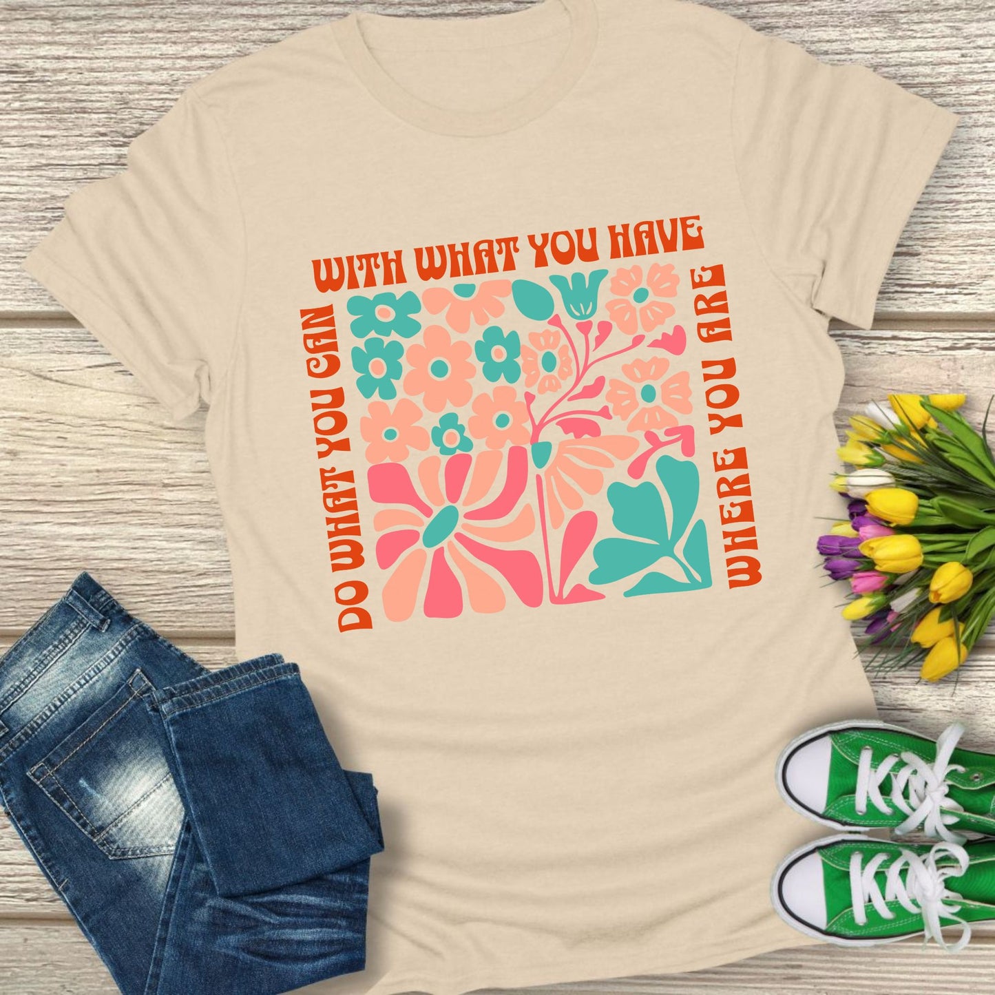 Motivational folral t-shirt.