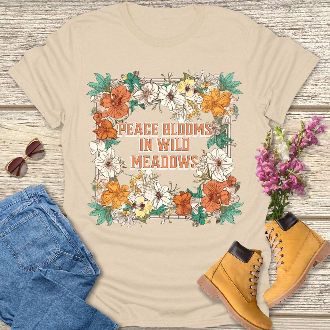 Peace blooms in wild meadows T-shirt
