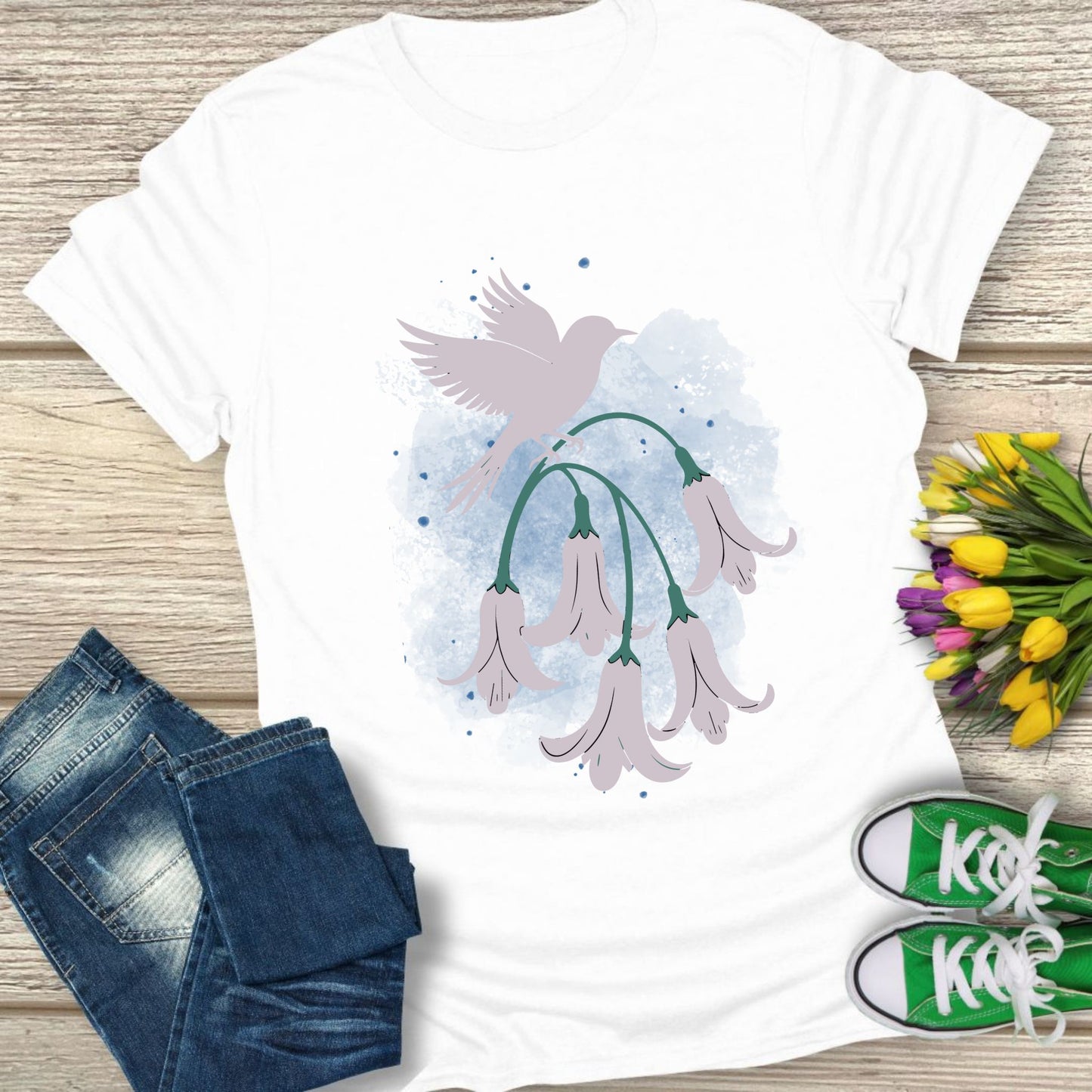 A bird floral t-shirt.